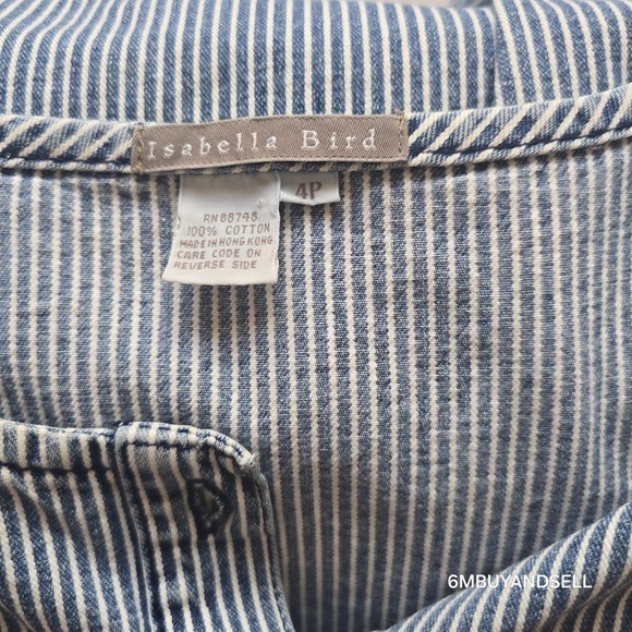 Isabella Bird Women's 4P Blue Railroad Striped Midi Sleeveless Button Down Dress - Picture 12 of 12